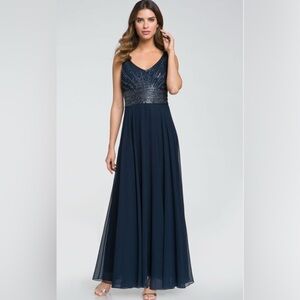 J KARA Embellished Dress GOWN & Jacket NAVY